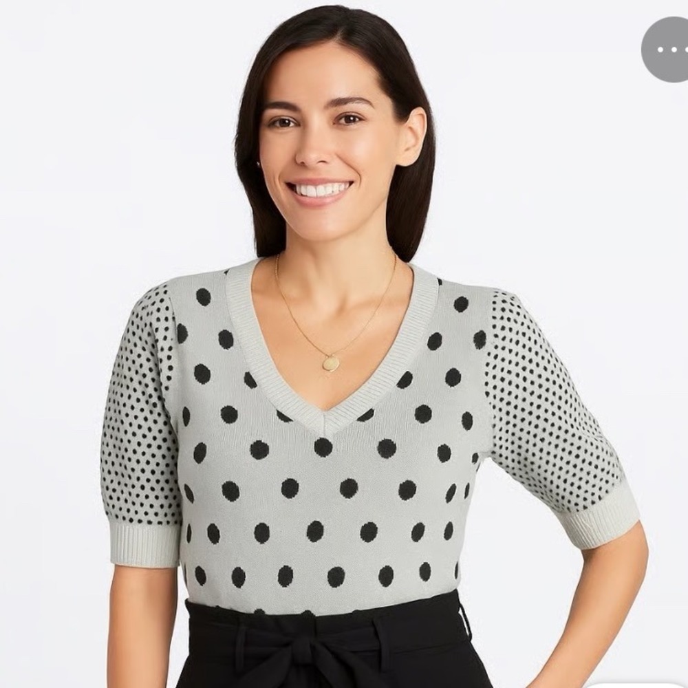 Les Serein Medellin Short Sleeve Sweater Mustard Polka Dot Small NWT Stitch‎ Fix